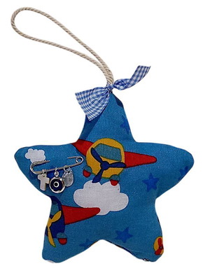 Baby Star Amulet with Safety Pin, Eye and Cross, Handmade