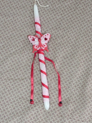 Handmade Easter candle like new with butterfly and ladybugs 33 cm