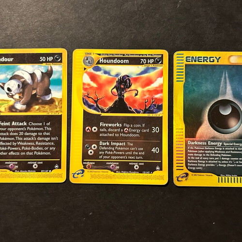 Aquapolis Pokémon card set: Houndoom, Houndour, Darkness Energy