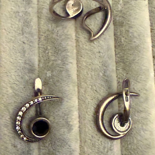 Jenavi silver jewelry set with onyx and Swarovski crystals new