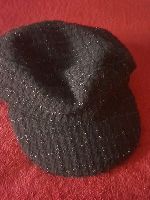 Knitted black jockey hat new with rhinestone details size S