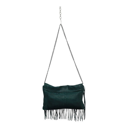 Wings shoulder bag green python leather with fringes used