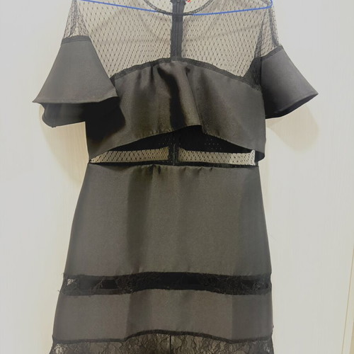 Black evening dress like new with lace and taffeta, sizes M-L