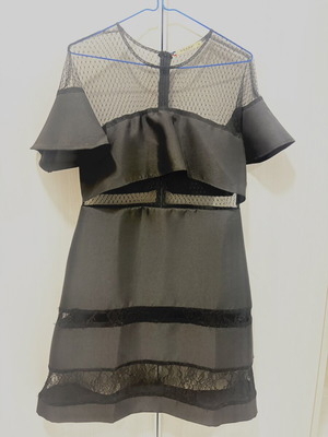 Black evening dress like new with lace and taffeta, sizes M-L