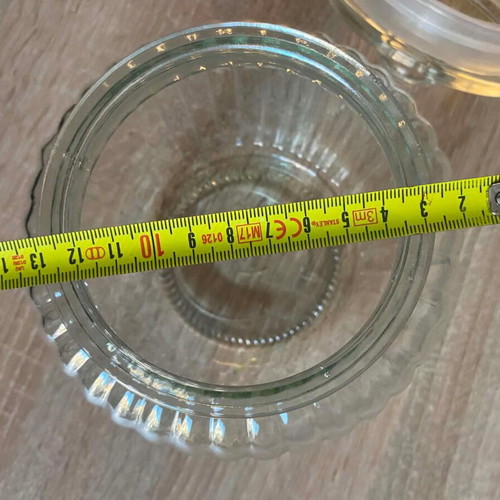 Glass Airtight Storage Jar like new, embossed design, 11.5cm height