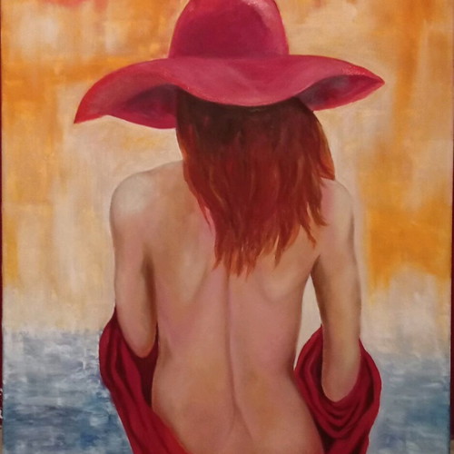 Oil painting on canvas "The Red Hat" like new, 70x100 cm