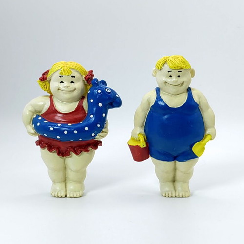 Vintage Ceramic Fridge Magnets Girl and Boy with Swimsuits like new
