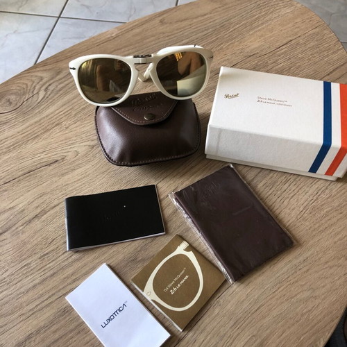 Persol Steve McQueen 24H Le Mans Centenary sunglasses like new, white and brown