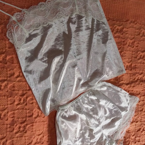 White satin babydoll with lace L/XL new