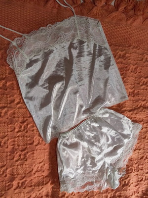 White satin babydoll with lace L/XL new
