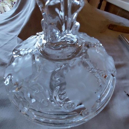 Bohemian crystal fondantière used 20×20 cm old piece with flowers