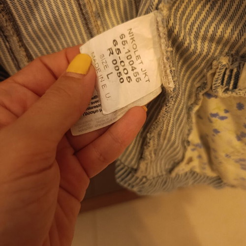 Staff Jeans & Co denim jacket, large, 3/4 sleeve, white and blue