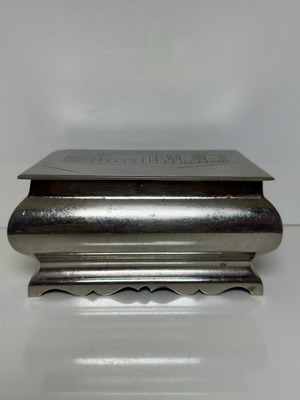 Vintage metal decorative jewelry box used with Art Deco engraving