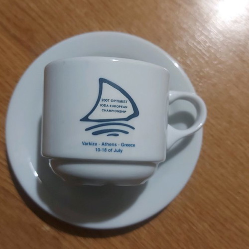 Greek coffee cup collectible like new, Varkiza Sailing Club 2007