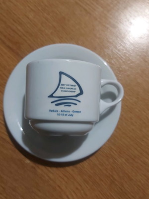 Greek coffee cup collectible like new, Varkiza Sailing Club 2007