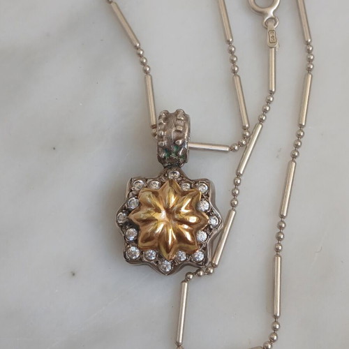 Folli Follie necklace with 925 silver and 585 gold pendant, zirconia