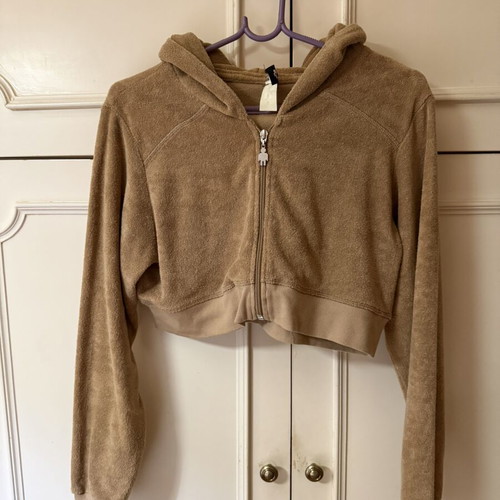 My Moo Beige Women's Crop Zip-Up Sweatshirt used, XL