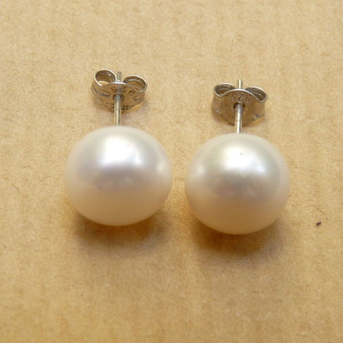 Silver 925 earrings with 10mm cultured white pearls new