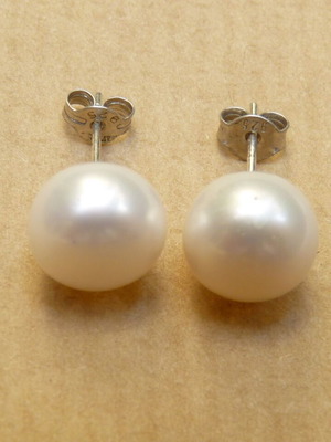Silver 925 earrings with 10mm cultured white pearls new