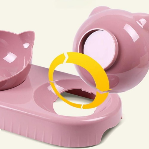 Cat and dog food and water bowl "Let's share a meal-Pink" new