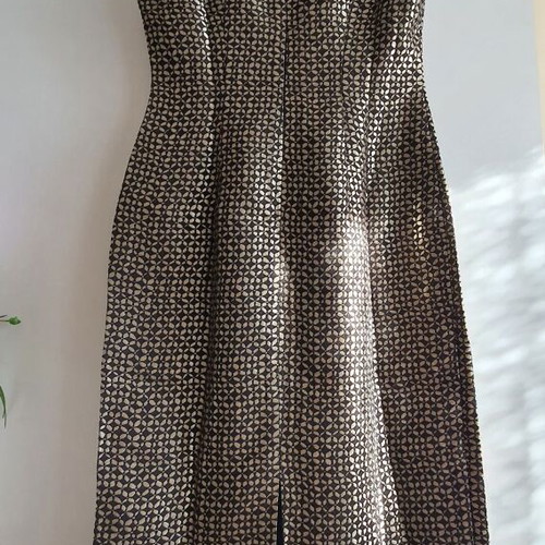 CLOO Dress New With Embossed Pattern, Size L, Beige-Black