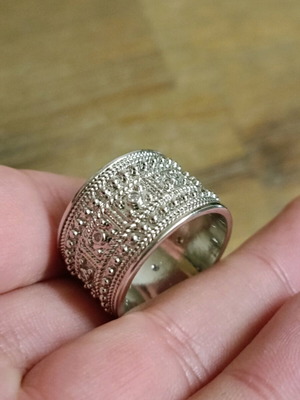 Boho women's carved wide stainless steel ring new size 61