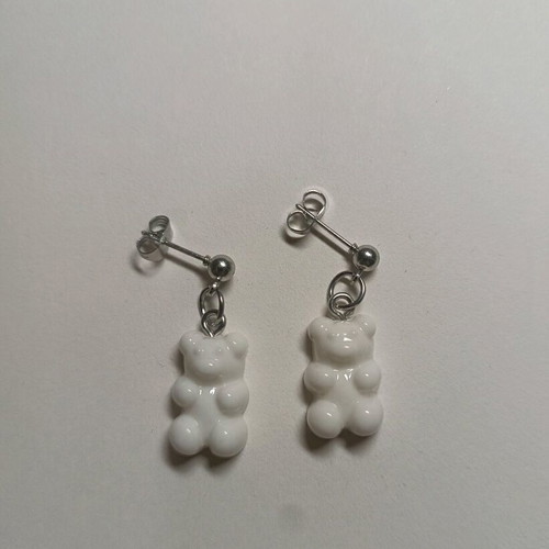 Earrings new with acrylic white teddy bear
