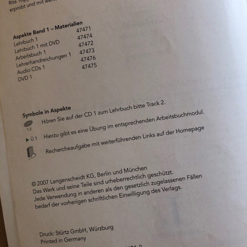 Aspekte coursebook used, level B1+ German language