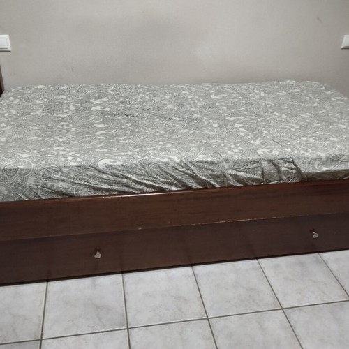 Wooden bunk bed used with 3 beds and sliding third bed