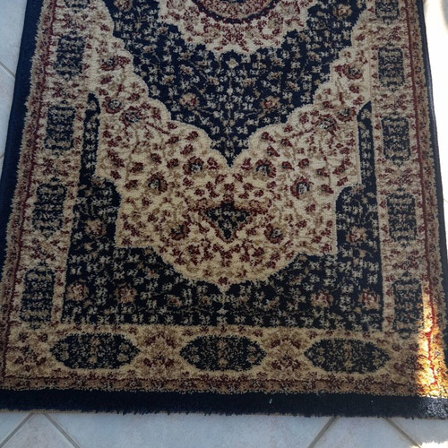 Rug set used, 3 pieces, blue beige with burgundy, thick pile