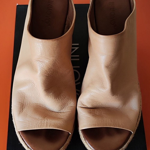 Inuovo Scissors peep-toe mules platform espadrilles size 41 used, beige leather