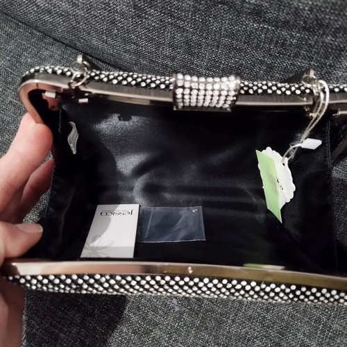 Jessica clutch bag new, black and silver, spacious and shiny