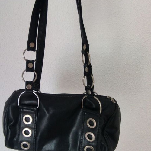 Leather shoulder bag black with studs used