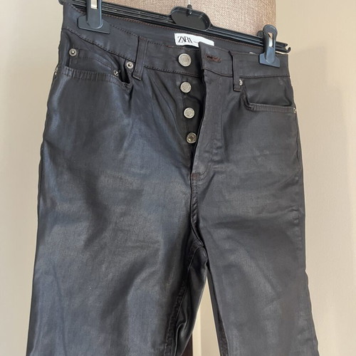 Zara brown faux leather straight pants like new, size 34