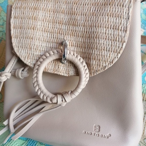Bag to Bag beige backpack bag, faux leather and woven