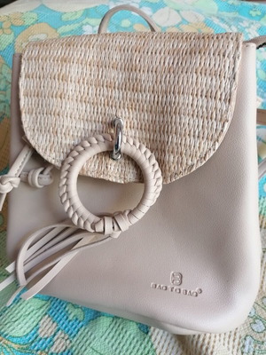 Bag to Bag beige backpack bag, faux leather and woven