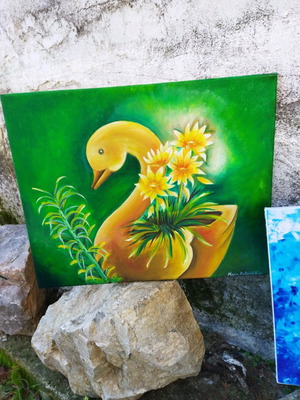 Πίνακας ζωγραφικής ελαιογραφία Κύκνος 45x50εκ