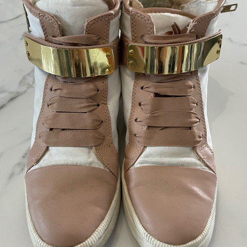Sneakers BSB No39 used, white and nude, suede and leather