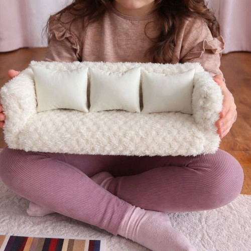 Plush Doll Sofa with Leather Cushions Pink new