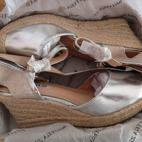 Bottega 22 silver platform espadrille shoes, size 38