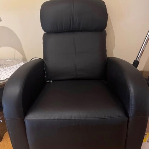 Reclining massage armchair, black leather
