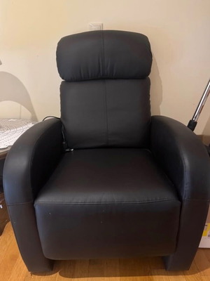 Reclining massage armchair, black leather