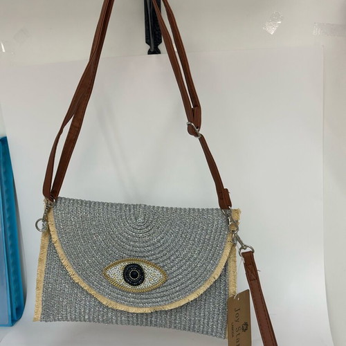 Bag to Bag gray straw handbag with eye new with tag