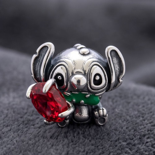Disney Stitch Rose Murano Glass Charm S925 new