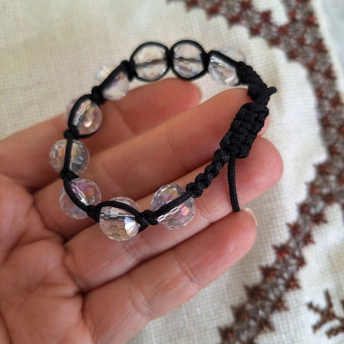 Macrame bracelet new with Swarovski crystals black and white