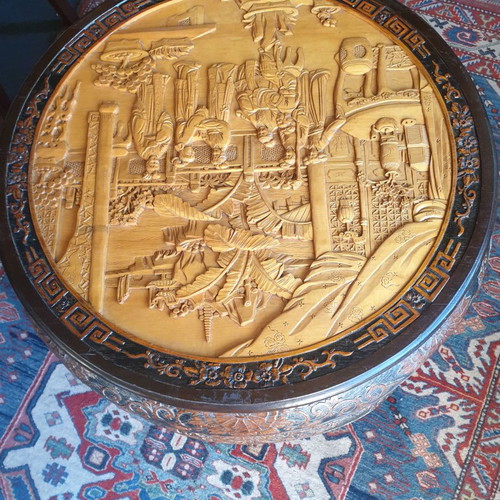 Carved coffee table used, solid teak wood