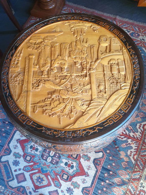 Carved coffee table used, solid teak wood