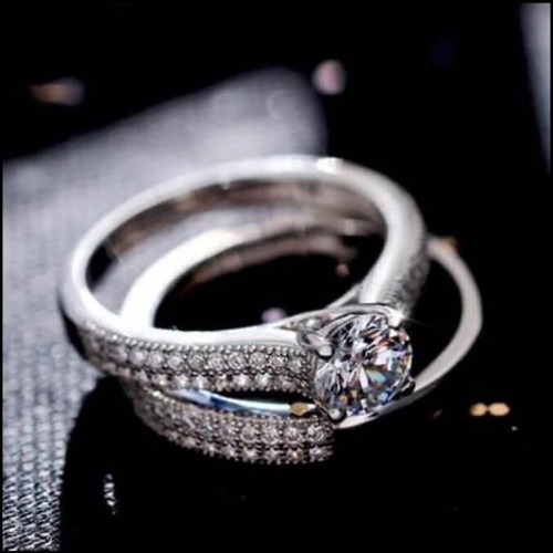 Wedding and Solitaire Rings with Zircon Set - Plated with Silver 925
