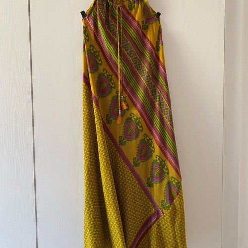 Swarna long sleeveless dress, new, 100% silk, colorful