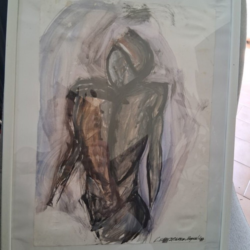 Expressionist painting "Nude" framed 30×40cm like new, signed
